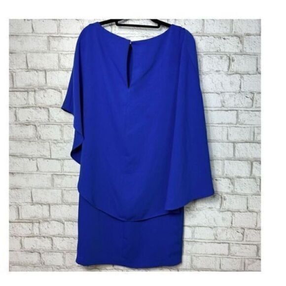 Trina Turk Women’s Size Large Adore Overlay Cape Sheath Dress Night Blue - Picture 2 of 7